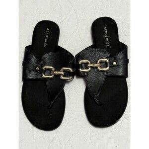 NWOT Aerosoles Lima Gold Horsebit Sandals Black Slide Quiet Luxury Euro Chic